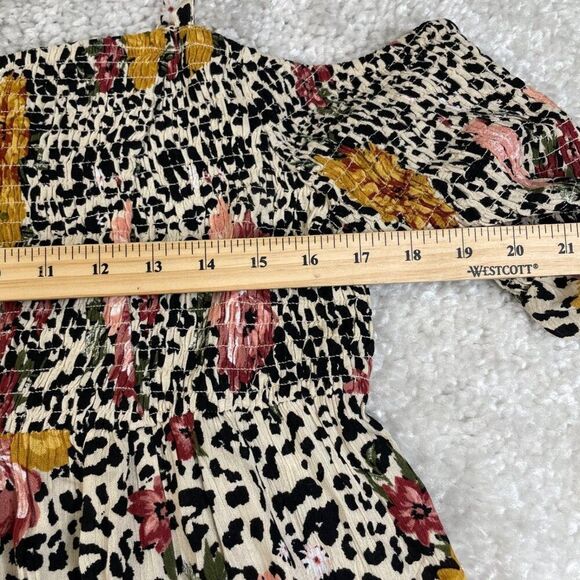 Torrid Leopard Floral Babydoll Smocked Cold Shoulder Top 1x - Picture 9 of 10